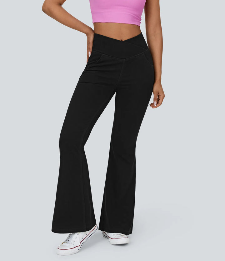 SF Flex™ High Waisted Crossover Pocket Washed Casual Jeans