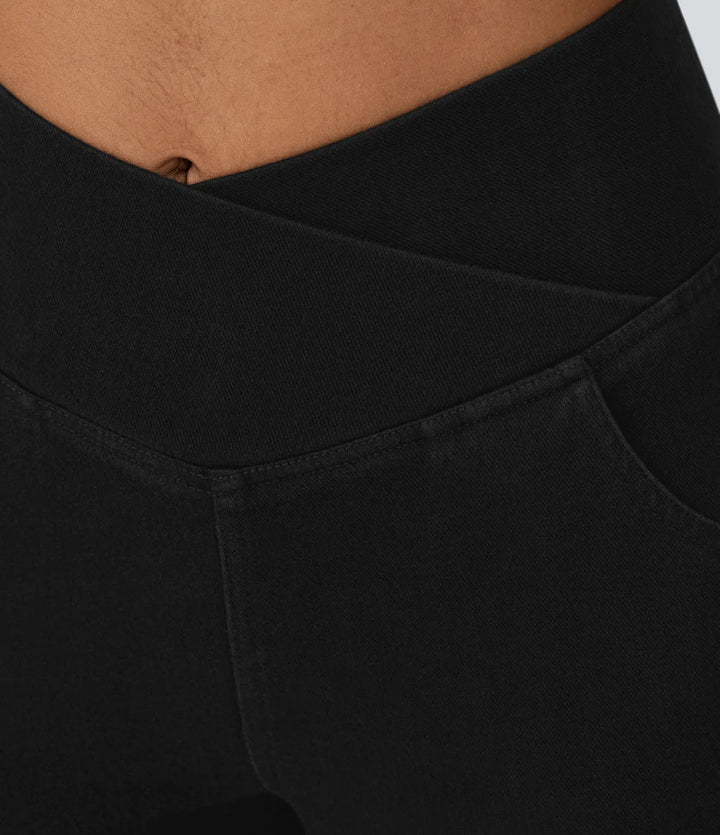 SF Flex™ High Waisted Crossover Pocket Washed Casual Jeans