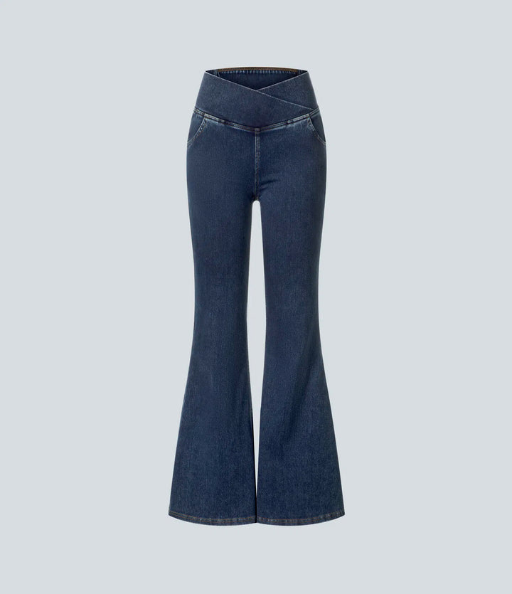 SF Flex™ High Waisted Crossover Pocket Washed Casual Jeans