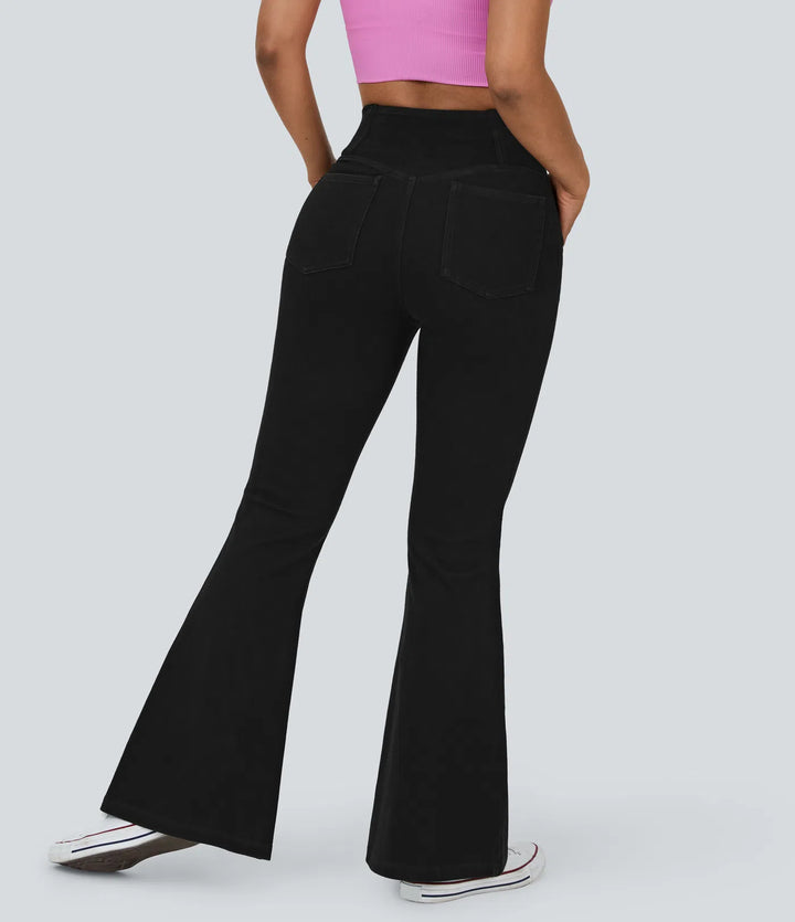 SF Flex™ High Waisted Crossover Pocket Washed Casual Jeans