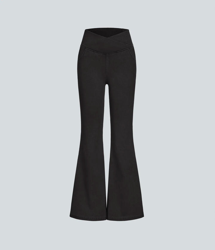 SF Flex™ High Waisted Crossover Pocket Washed Casual Jeans