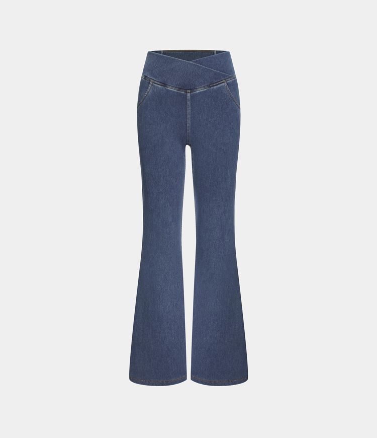 SF Flex™ High Waisted Crossover Pocket Washed Casual Jeans