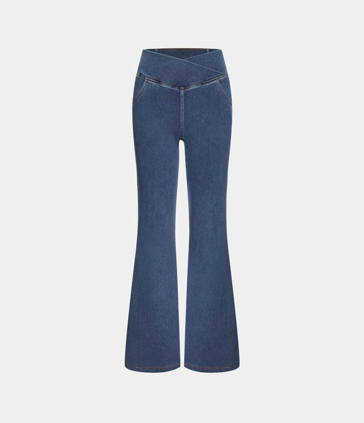 SF Flex™ High Waisted Crossover Pocket Washed Casual Jeans