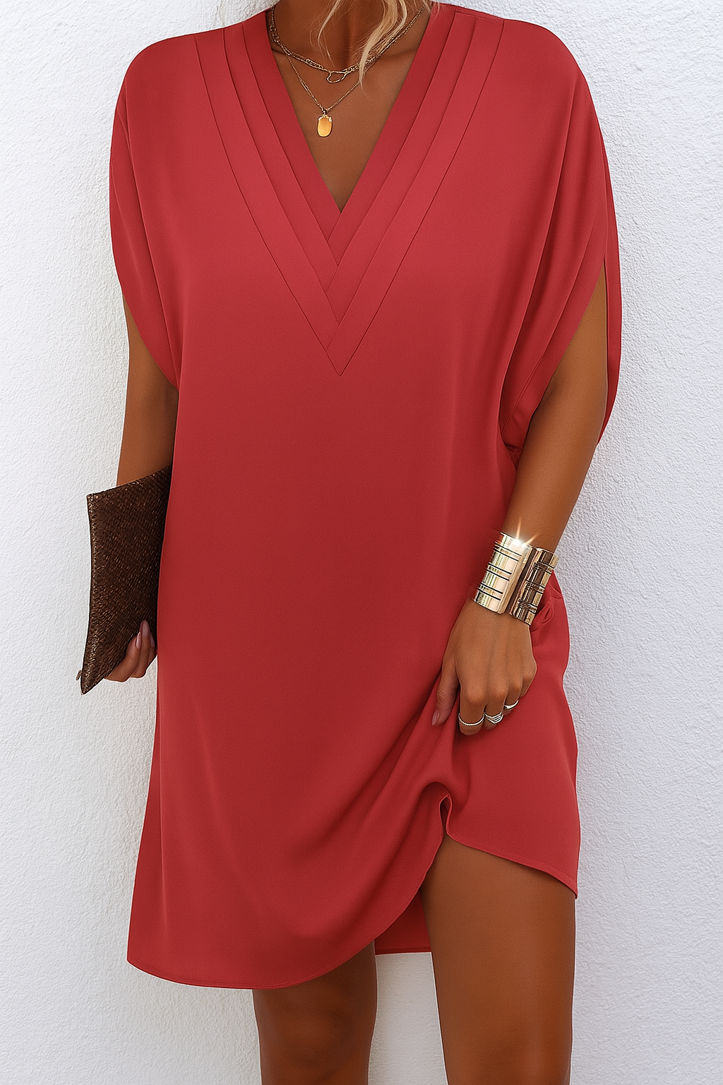 Sensea™ | Elegant V-Neck Dolman Sleeve Midi Dress