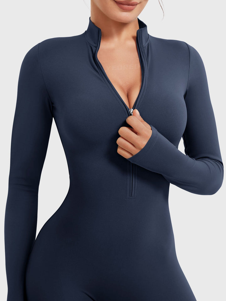 SF Belle Long Sleeve Zipper Flared Jumpsuit