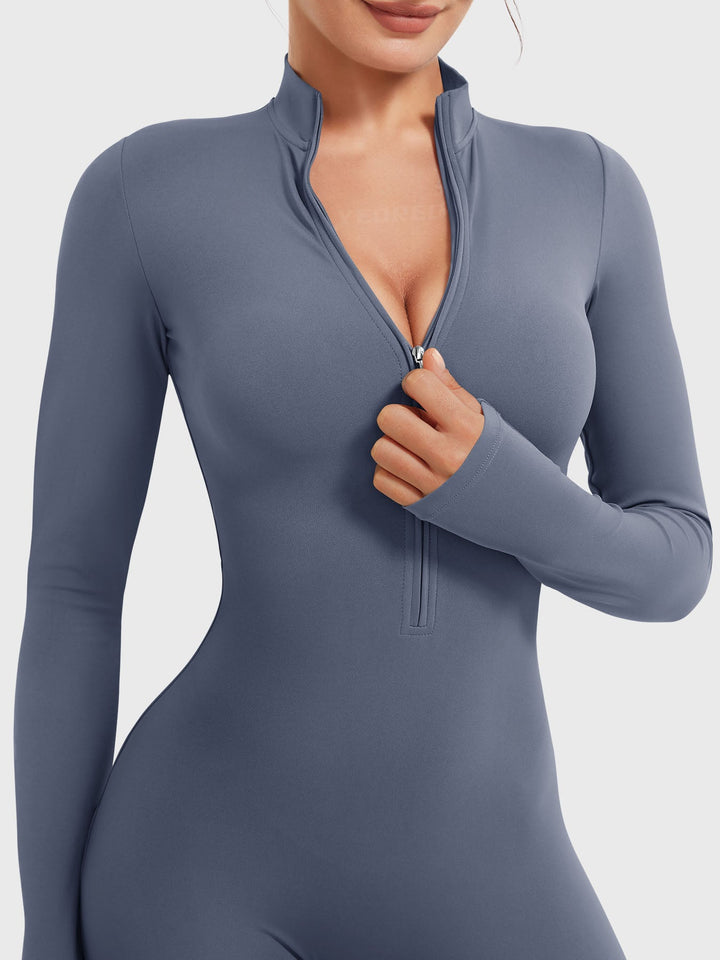 SF Belle Long Sleeve Zipper Flared Jumpsuit